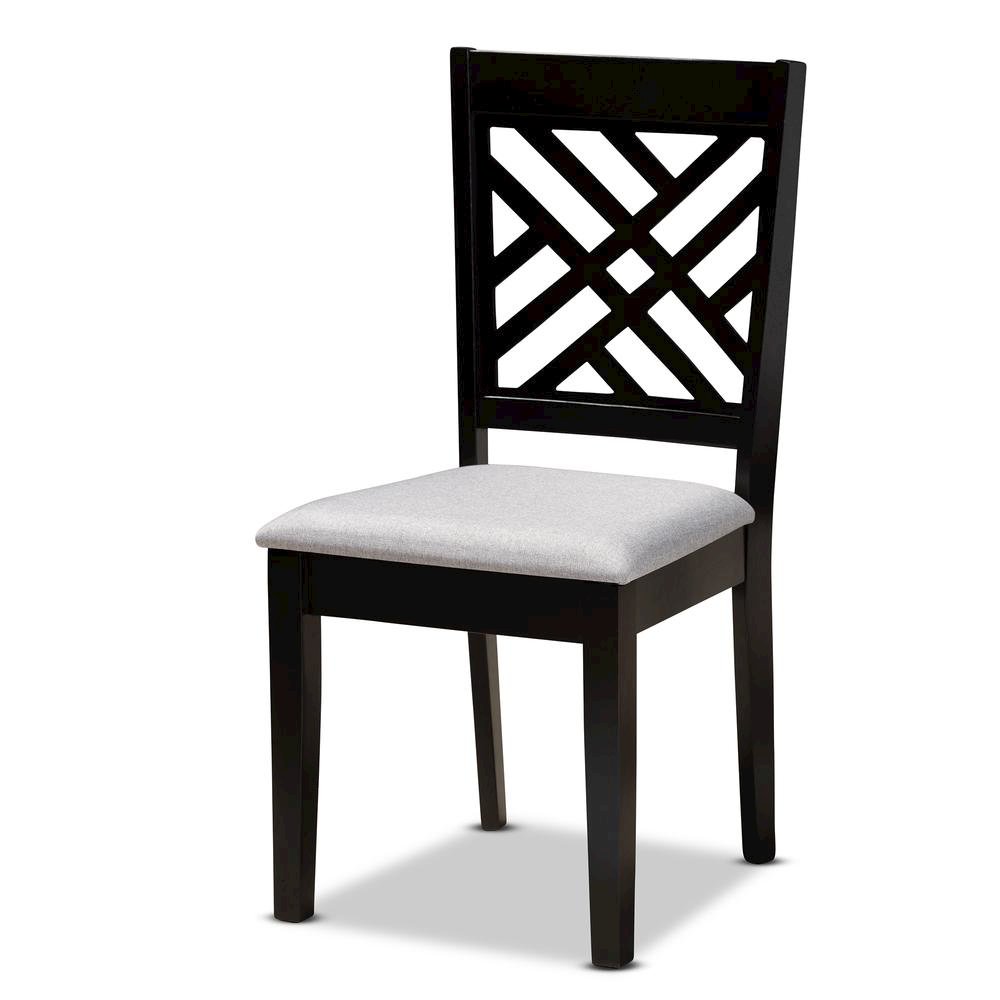 Grey Fabric Upholstered and Dark Brown Finished Wood 7-Piece Dining Set. Picture 11