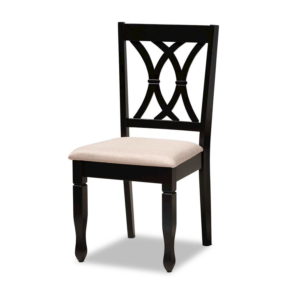 Sand Fabric Upholstered Espresso Brown Finished Wood 7-Piece Dining Set. Picture 10