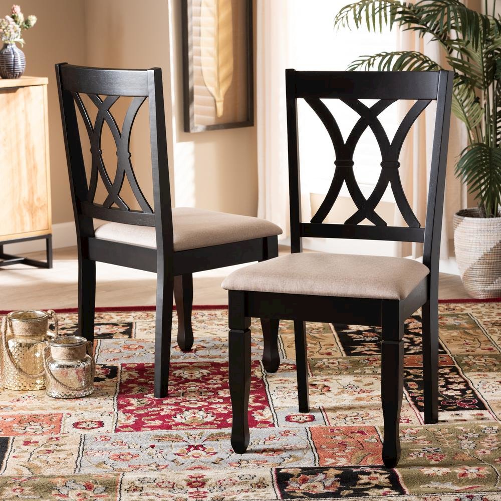 Fabric Upholstered Espresso Brown Finished Wood 2-Piece Dining Chair Set Set. Picture 14