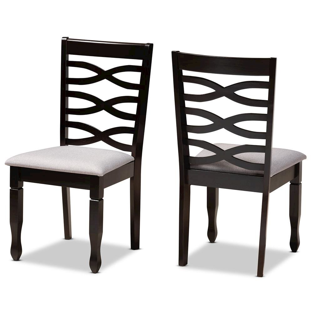 Grey Fabric Upholstered Espresso Brown Finished Wood 2-Piece Dining Chair Set. Picture 9