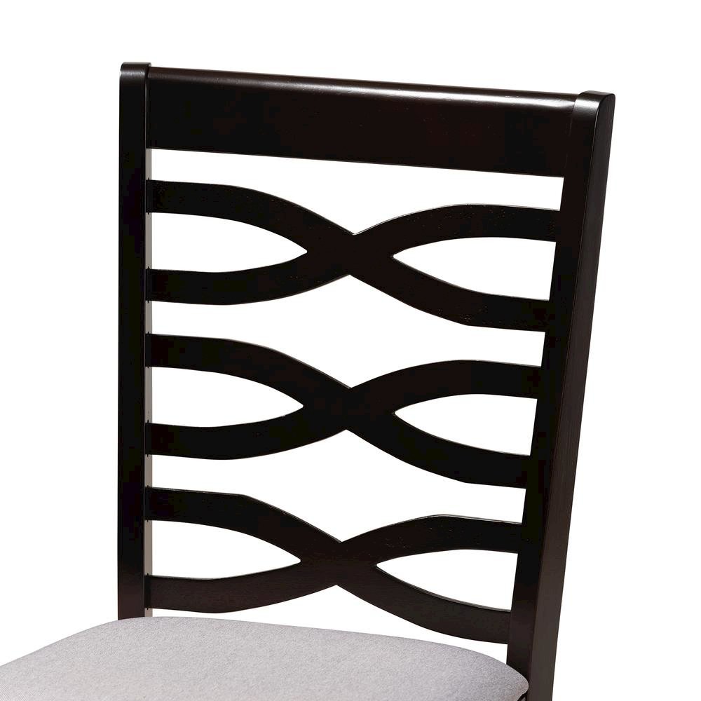 Grey Fabric Upholstered and Dark Brown Finished Wood 7-Piece Dining Set. Picture 14