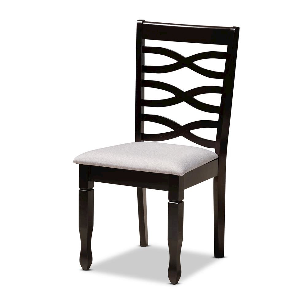 Grey Fabric Upholstered and Dark Brown Finished Wood 7-Piece Dining Set. Picture 11