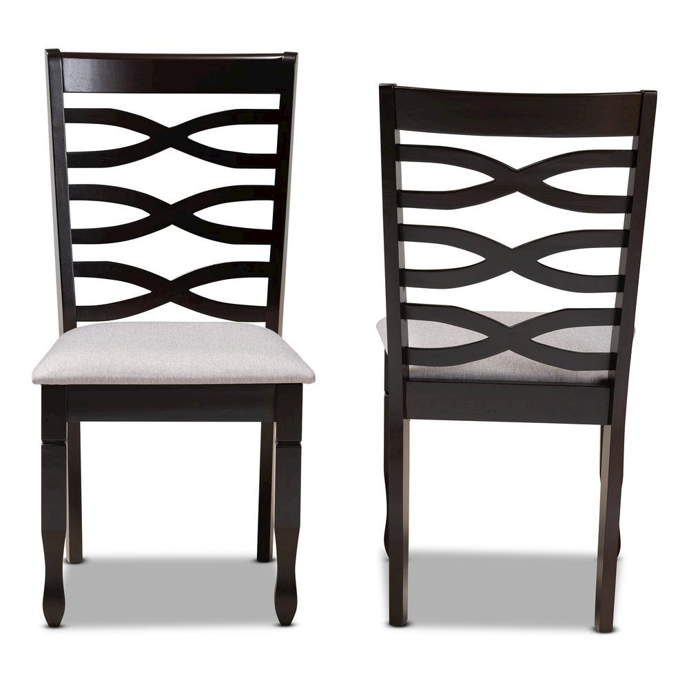 Grey Fabric Upholstered Espresso Brown Finished Wood 2-Piece Dining Chair Set. Picture 10