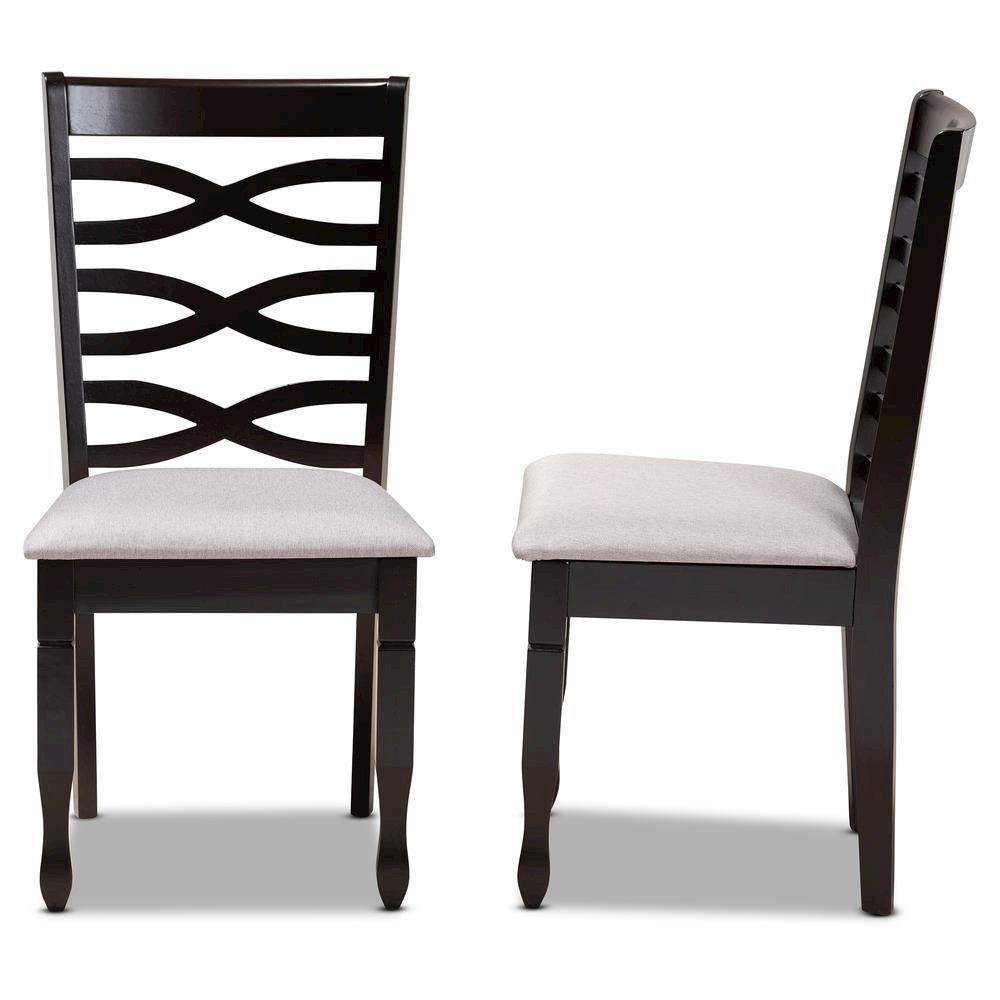 Grey Fabric Upholstered Espresso Brown Finished Wood 2-Piece Dining Chair Set. Picture 11