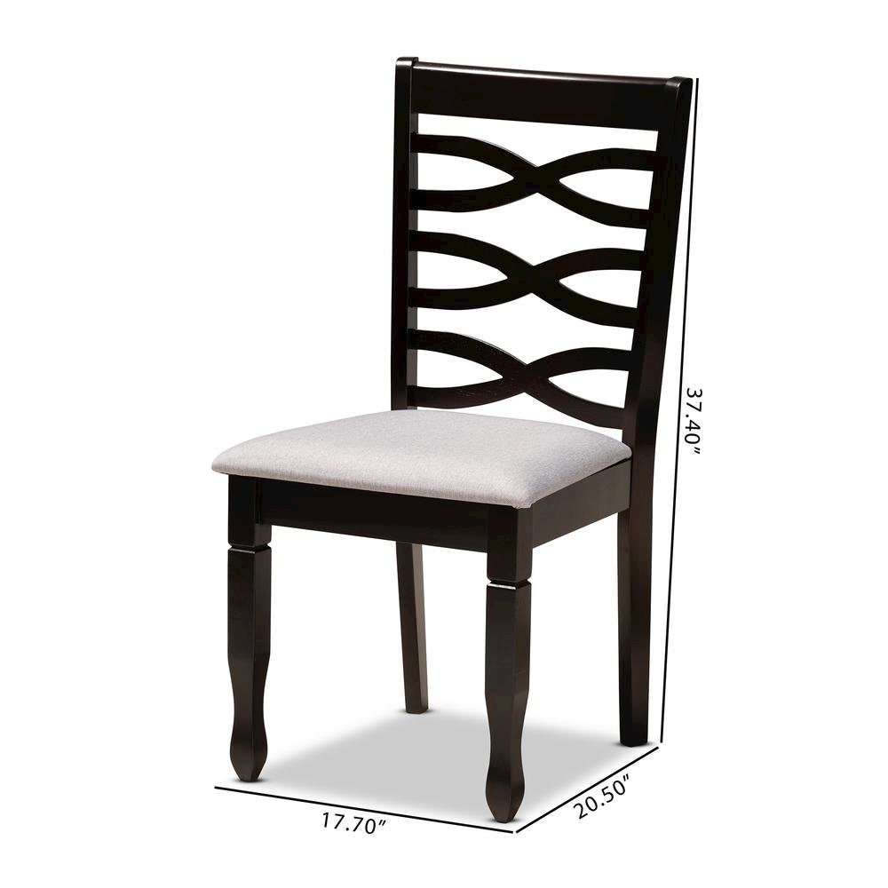 Grey Fabric Upholstered Espresso Brown Finished Wood 2-Piece Dining Chair Set. Picture 16