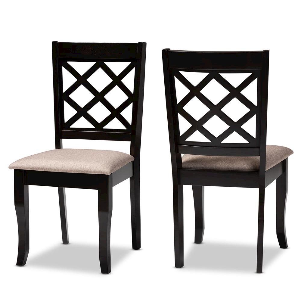 Sand Fabric Upholstered Dark Brown Finished 2-Piece Wood Dining Chair Set. Picture 9