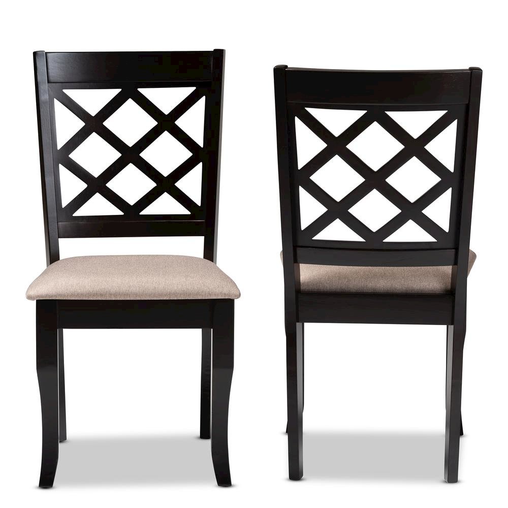 Sand Fabric Upholstered Dark Brown Finished 2-Piece Wood Dining Chair Set. Picture 10