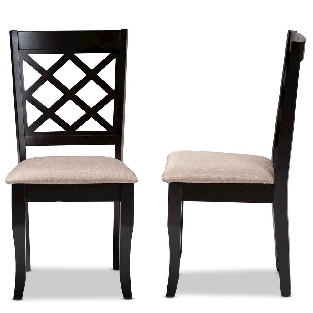 Sand Fabric Upholstered Dark Brown Finished 2-Piece Wood Dining Chair Set. Picture 11