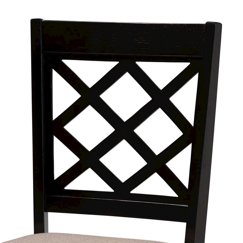 Sand Fabric Upholstered Dark Brown Finished 2-Piece Wood Dining Chair Set. Picture 12