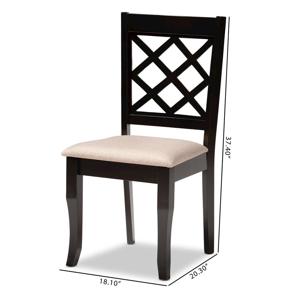 Sand Fabric Upholstered Dark Brown Finished 2-Piece Wood Dining Chair Set. Picture 16