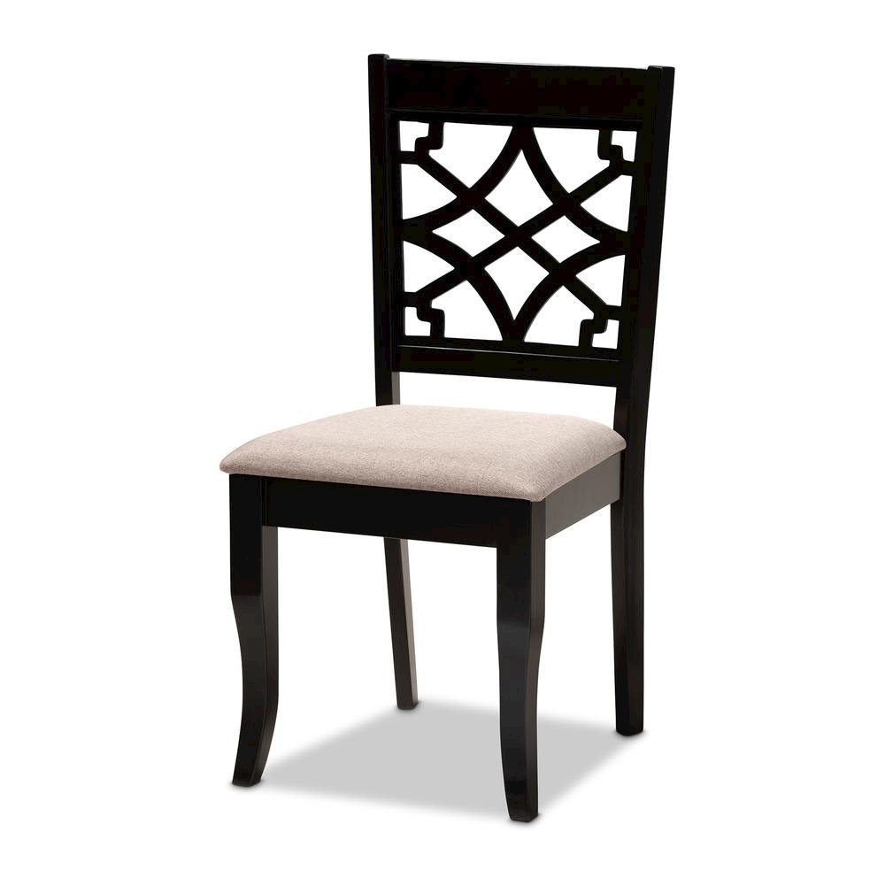 Sand Fabric Upholstered and Espresso Brown Finished Wood 7-Piece Dining Set. Picture 10