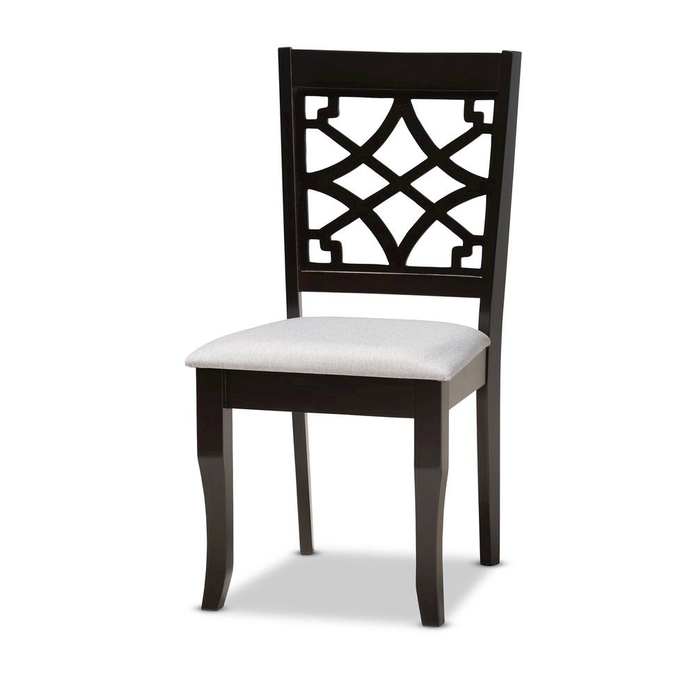 Grey Fabric Upholstered and Dark Brown Finished Wood 7-Piece Dining Set. Picture 11