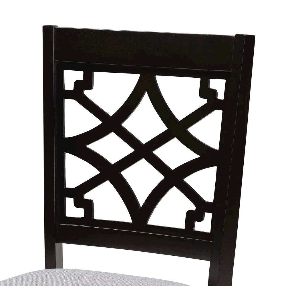 Grey Fabric Upholstered and Dark Brown Finished Wood 2-Piece Dining Chair Set. Picture 12