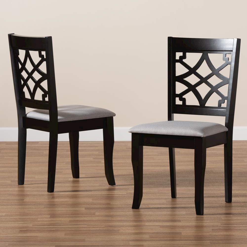 Grey Fabric Upholstered and Dark Brown Finished Wood 2-Piece Dining Chair Set. Picture 15