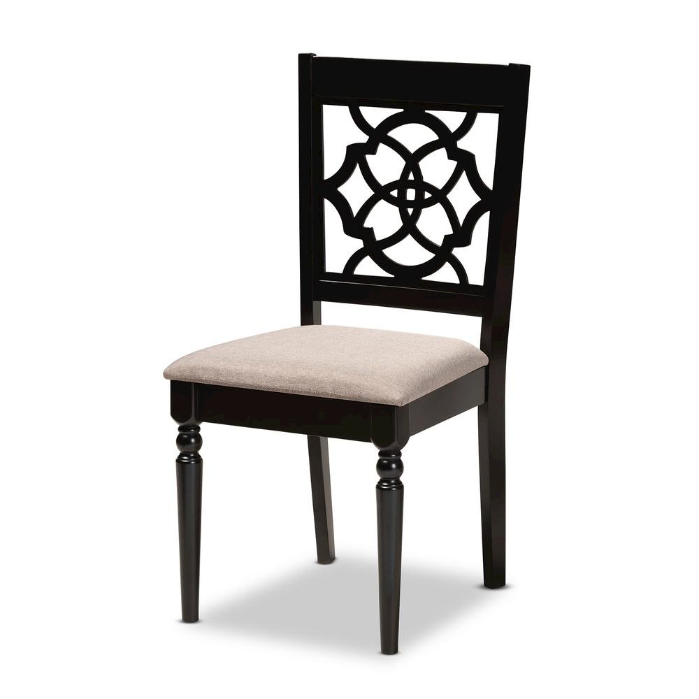 Sand Fabric Upholstered and Dark Brown Finished Wood 7-Piece Dining Set. Picture 11