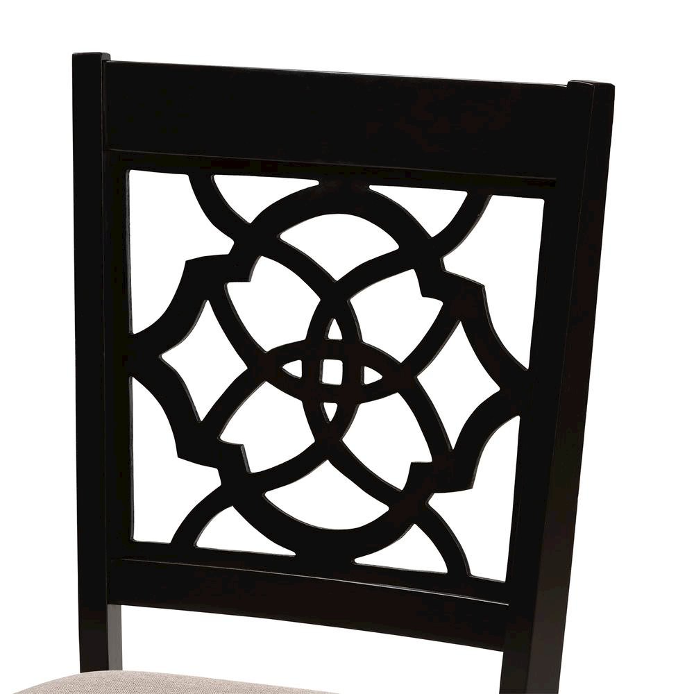 Sand Fabric Upholstered and Dark Brown Finished Wood 7-Piece Dining Set. Picture 14