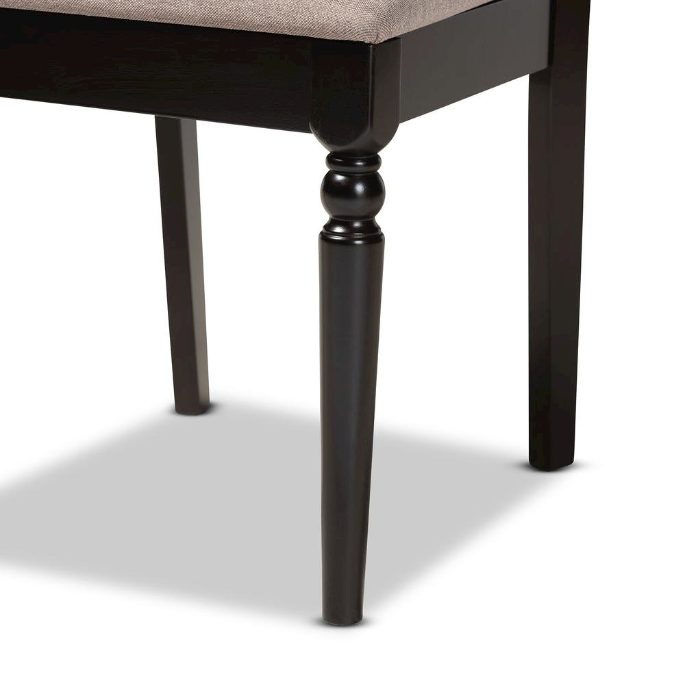 Sand Fabric Upholstered and Dark Brown Finished Wood 7-Piece Dining Set. Picture 15