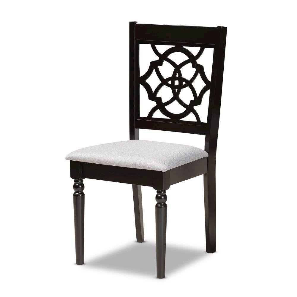 Grey Fabric Upholstered and Dark Brown Finished Wood 7-Piece Dining Set. Picture 11
