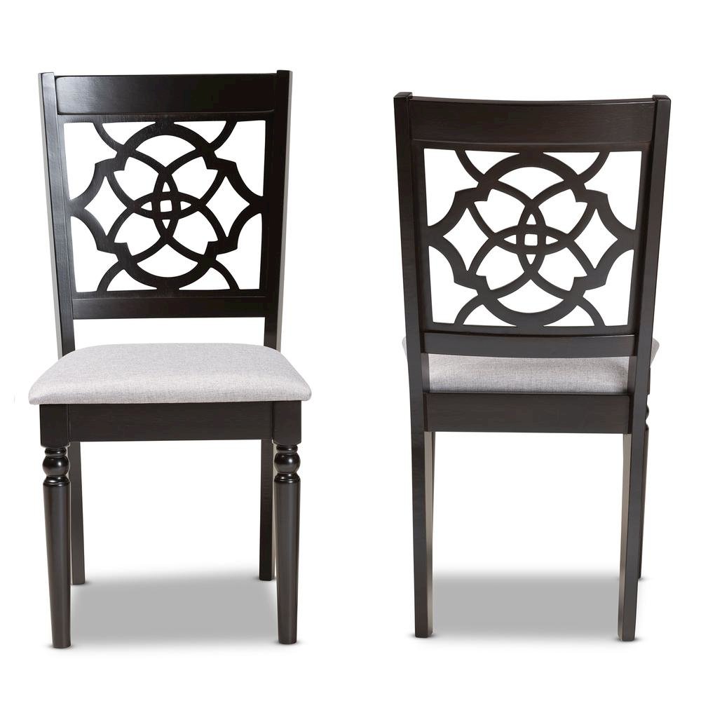 Grey Fabric Upholstered and Dark Brown Finished Wood 2-Piece Dining Chair Set. Picture 10