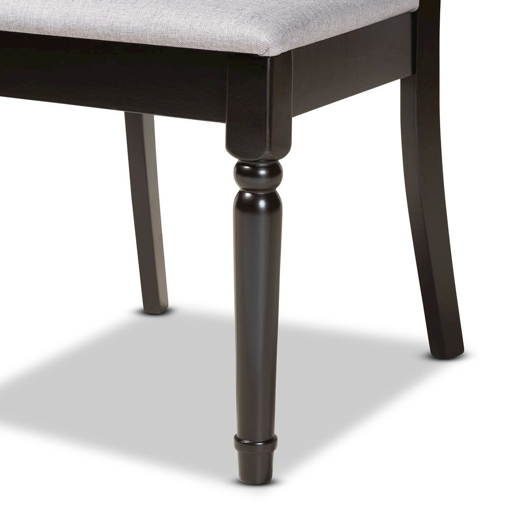 Grey Fabric Upholstered and Dark Brown Finished Wood 7-Piece Dining Set. Picture 15