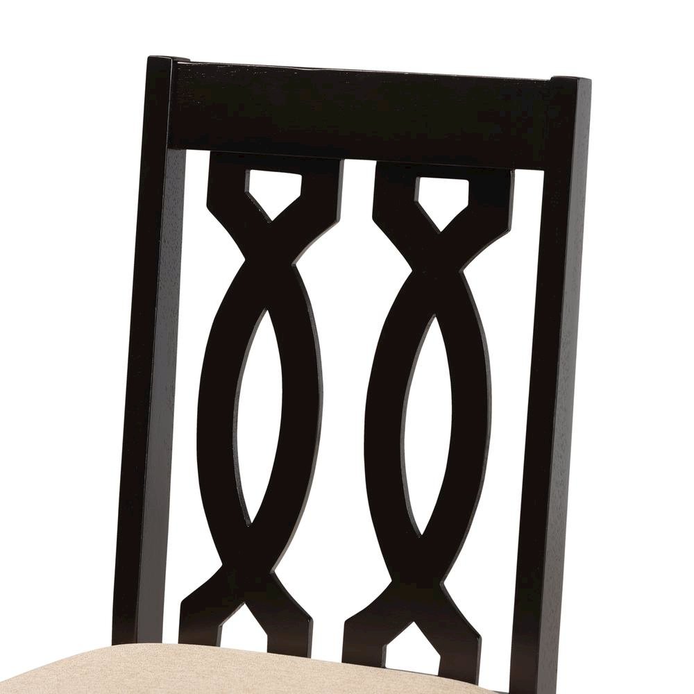 Sand Fabric Upholstered and Dark Brown Finished Wood 7-Piece Dining Set. Picture 14