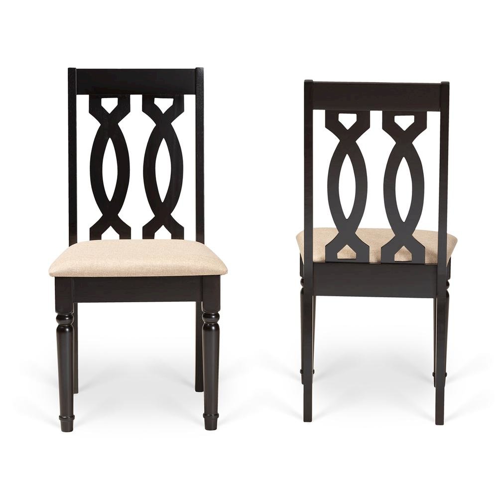 Sand Fabric Upholstered and Dark Brown Finished Wood 2-Piece Dining Chair Set. Picture 10