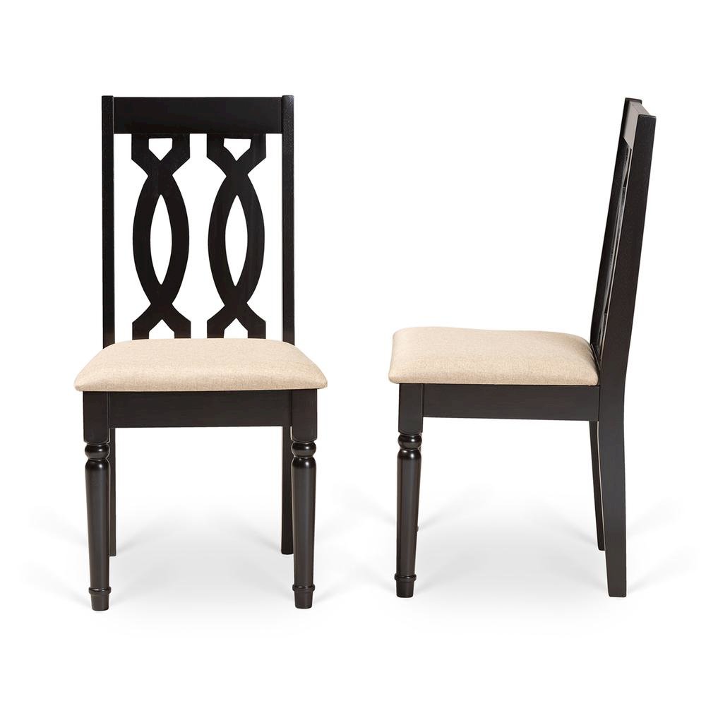 Sand Fabric Upholstered and Dark Brown Finished Wood 2-Piece Dining Chair Set. Picture 11