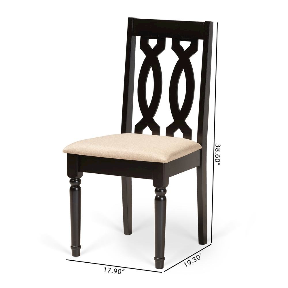 Sand Fabric Upholstered and Dark Brown Finished Wood 2-Piece Dining Chair Set. Picture 16