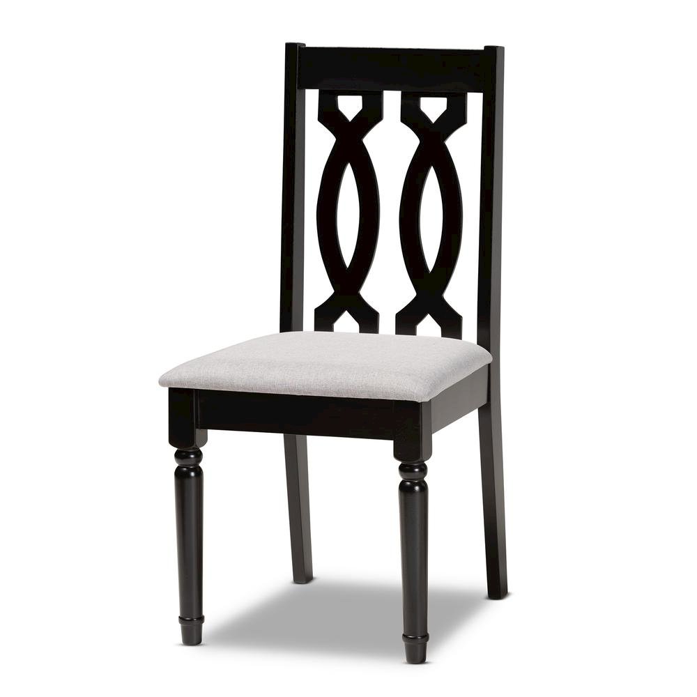 Grey Fabric Upholstered and Dark Brown Finished Wood 7-Piece Dining Set. Picture 11