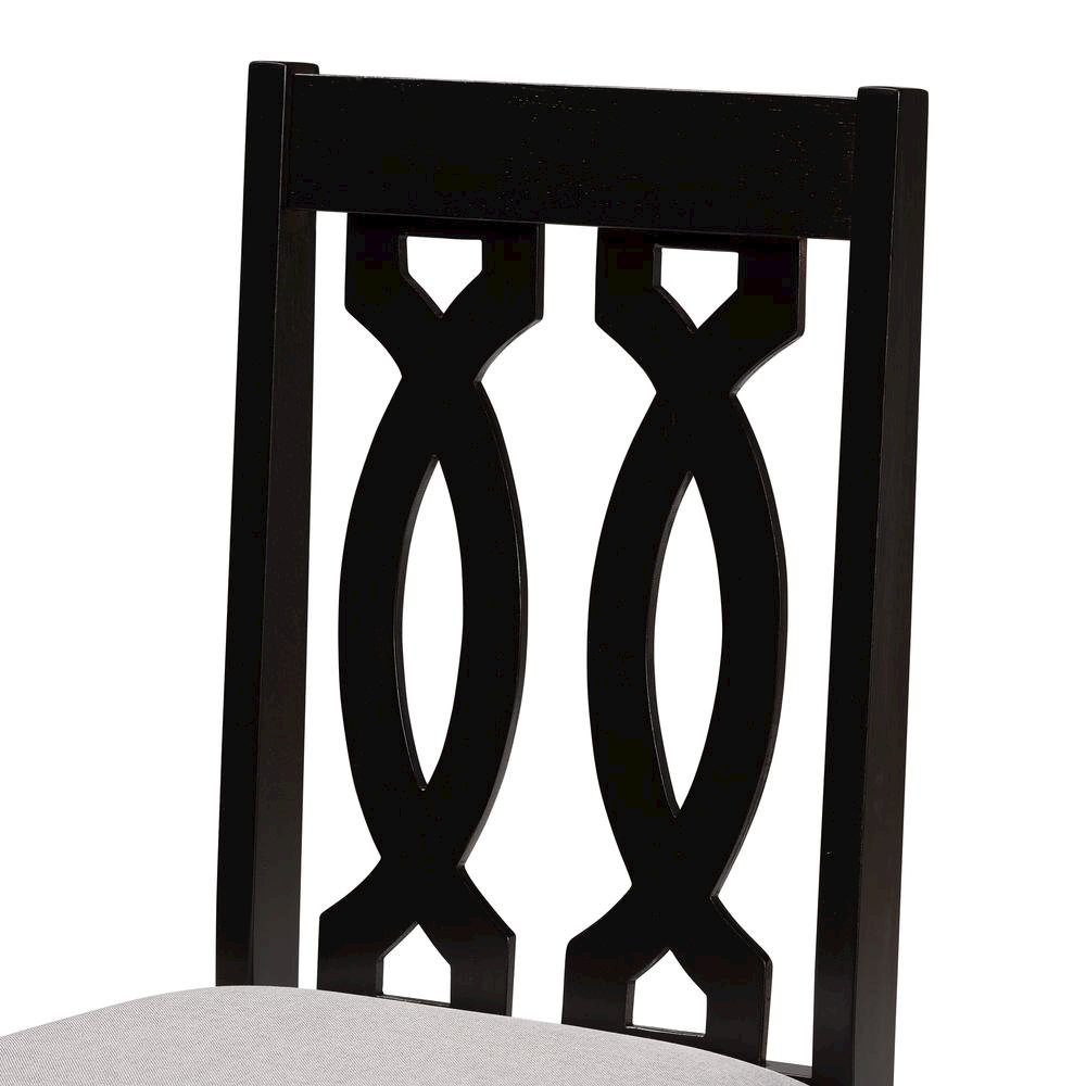 Grey Fabric Upholstered and Dark Brown Finished Wood 7-Piece Dining Set. Picture 14