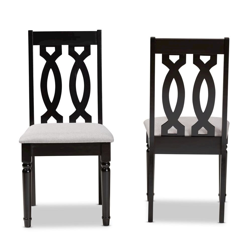 Grey Fabric Upholstered and Dark Brown Finished Wood 2-Piece Dining Chair Set. Picture 10