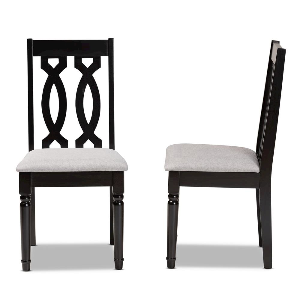 Grey Fabric Upholstered and Dark Brown Finished Wood 2-Piece Dining Chair Set. Picture 11