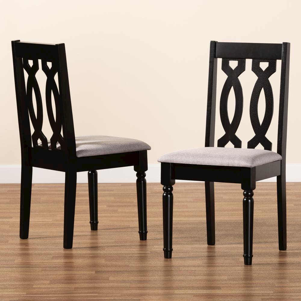 Grey Fabric Upholstered and Dark Brown Finished Wood 2-Piece Dining Chair Set. Picture 15