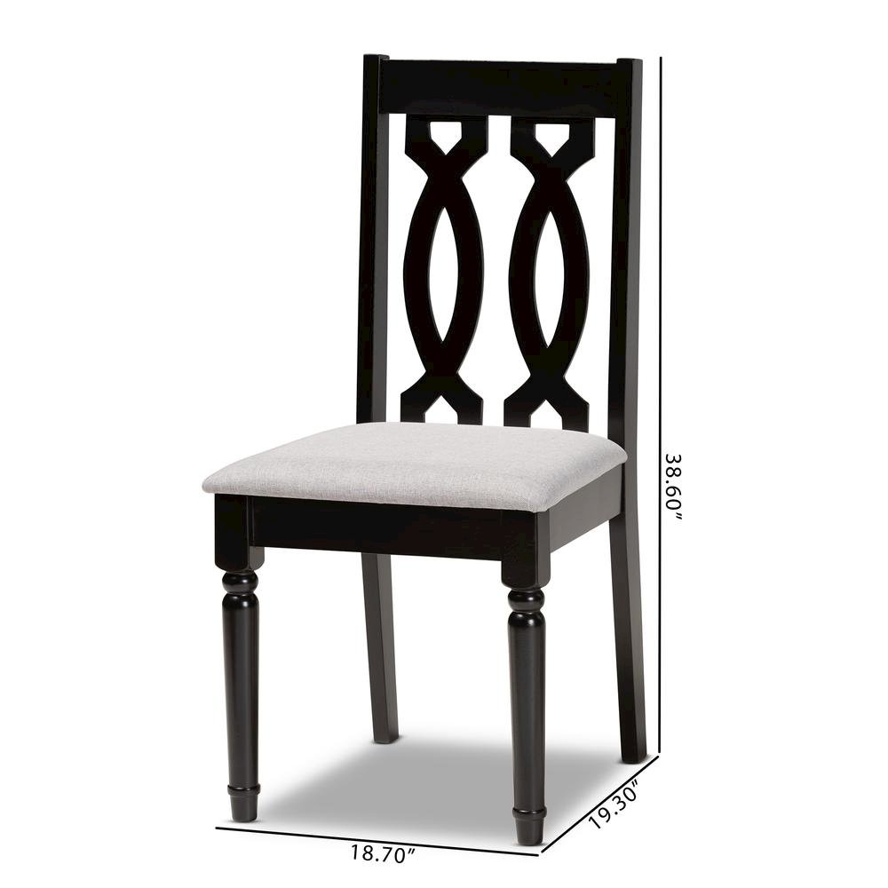 Grey Fabric Upholstered and Dark Brown Finished Wood 2-Piece Dining Chair Set. Picture 16