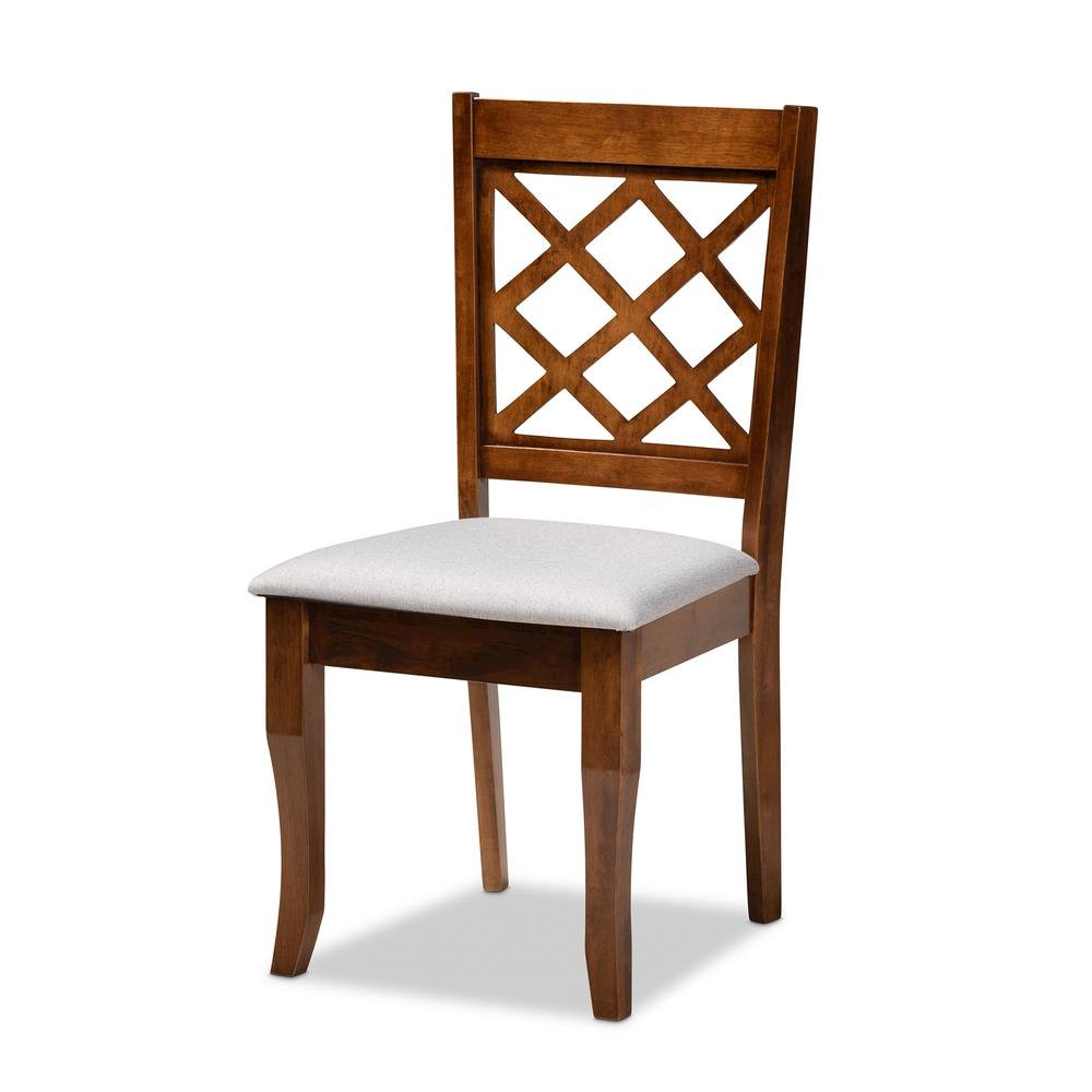 Grey Fabric Upholstered and Walnut Brown Finished Wood 7-Piece Dining Set. Picture 11