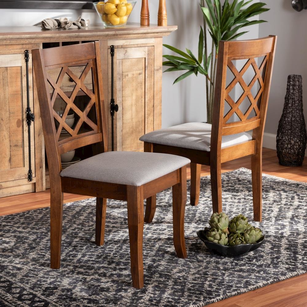 Grey Fabric Upholstered Walnut Finished Wood 2-Piece Dining Chair Set. Picture 14