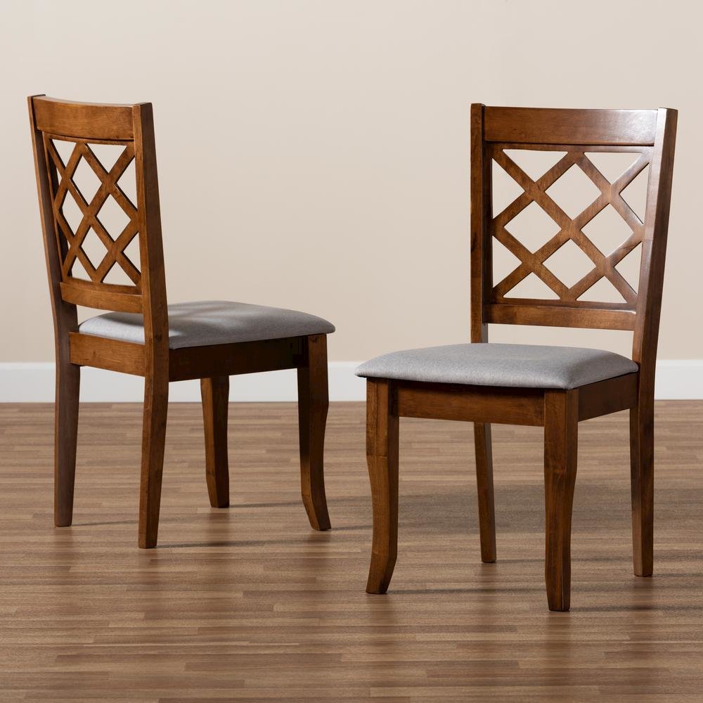 Grey Fabric Upholstered Walnut Finished Wood 2-Piece Dining Chair Set. Picture 15