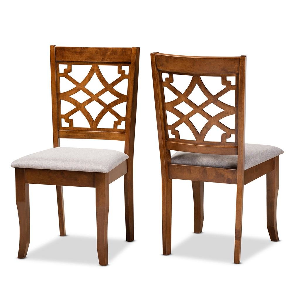 Grey Fabric Upholstered and Walnut Brown Finished Wood 2-Piece Dining Chair Set. Picture 9