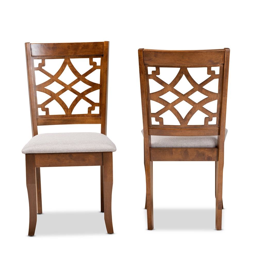 Grey Fabric Upholstered and Walnut Brown Finished Wood 2-Piece Dining Chair Set. Picture 10