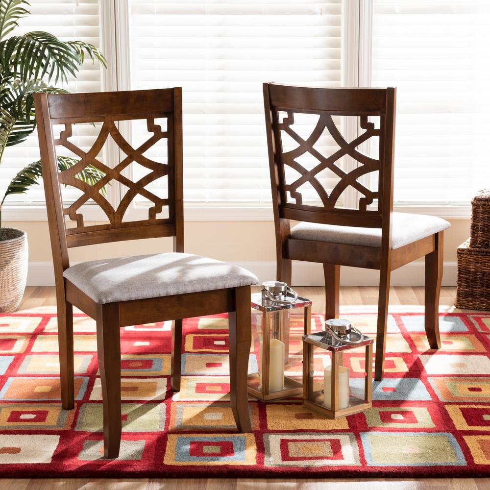 Grey Fabric Upholstered and Walnut Brown Finished Wood 2-Piece Dining Chair Set. Picture 14