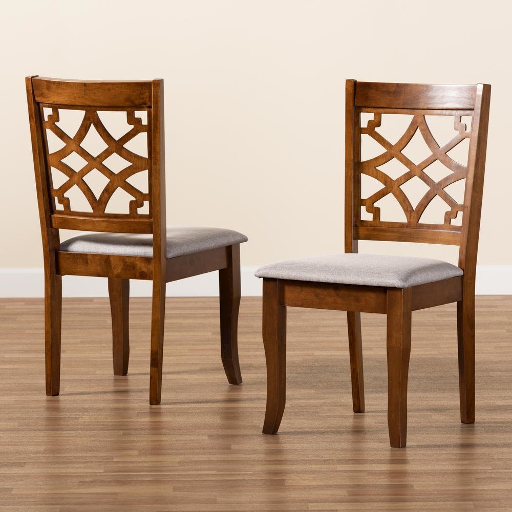 Grey Fabric Upholstered and Walnut Brown Finished Wood 2-Piece Dining Chair Set. Picture 15