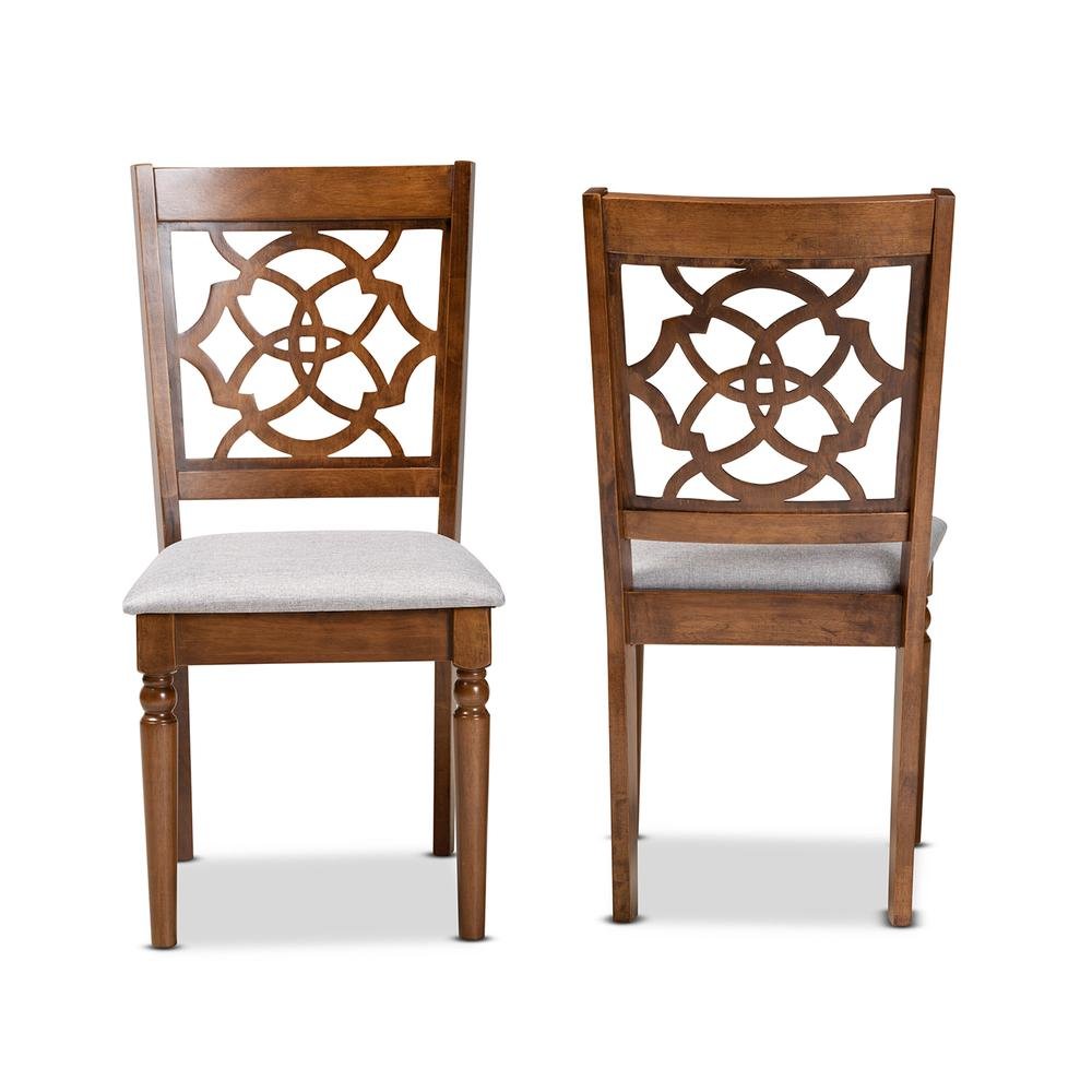 Grey Fabric Upholstered and Walnut Brown Finished Wood 2-Piece Dining Chair Set. Picture 10