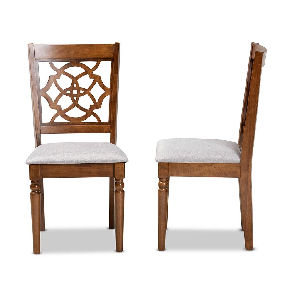 Grey Fabric Upholstered and Walnut Brown Finished Wood 2-Piece Dining Chair Set. Picture 11