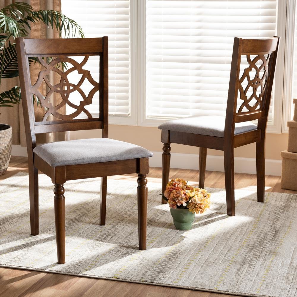 Grey Fabric Upholstered and Walnut Brown Finished Wood 2-Piece Dining Chair Set. Picture 14