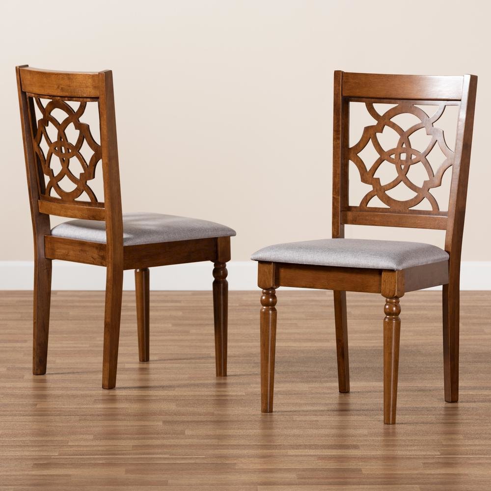 Grey Fabric Upholstered and Walnut Brown Finished Wood 2-Piece Dining Chair Set. Picture 15