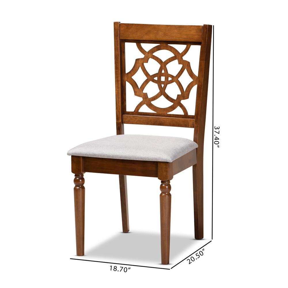 Grey Fabric Upholstered and Walnut Brown Finished Wood 2-Piece Dining Chair Set. Picture 16