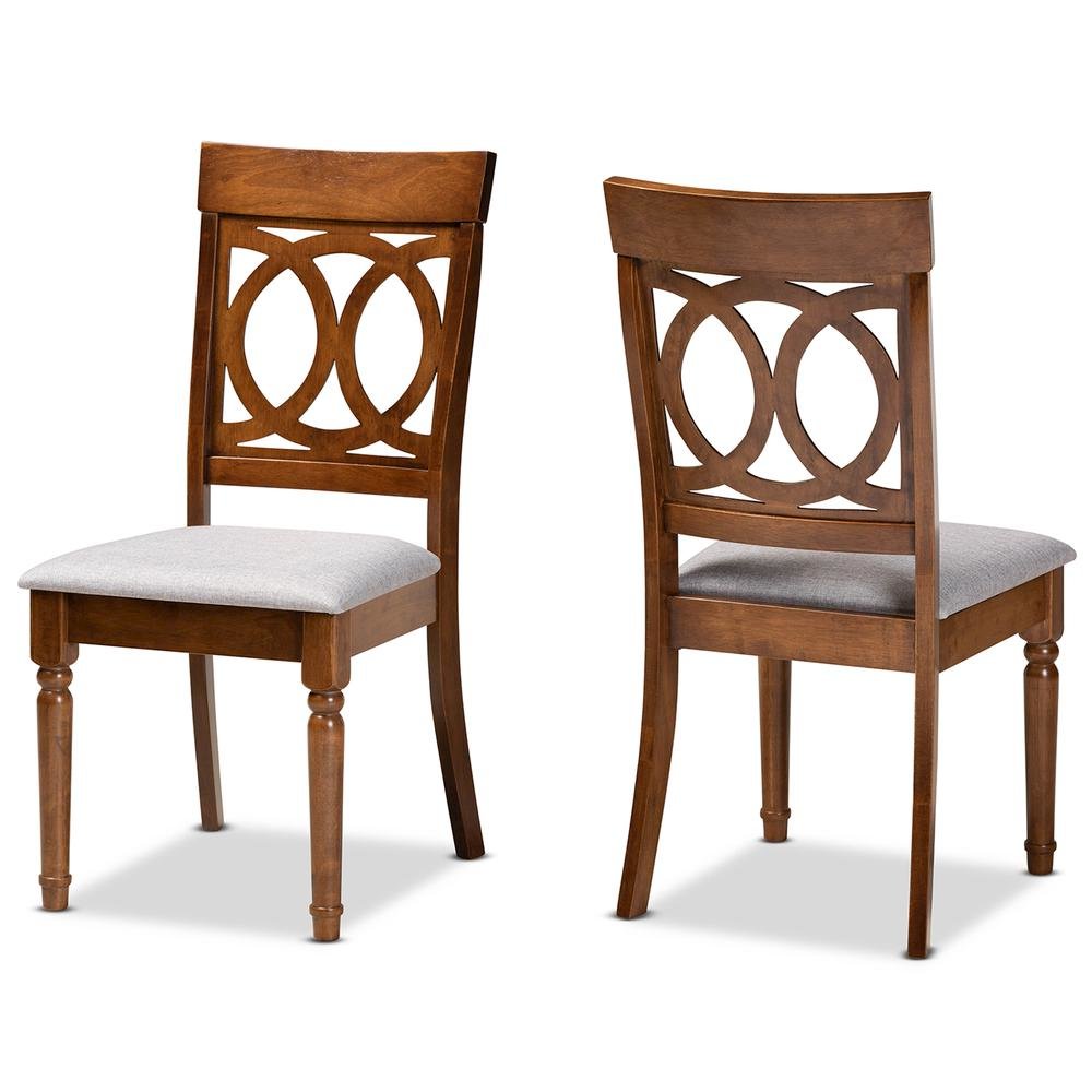 Grey Fabric Upholstered and Walnut Brown Finished Wood 2-Piece Dining Chair Set. Picture 9