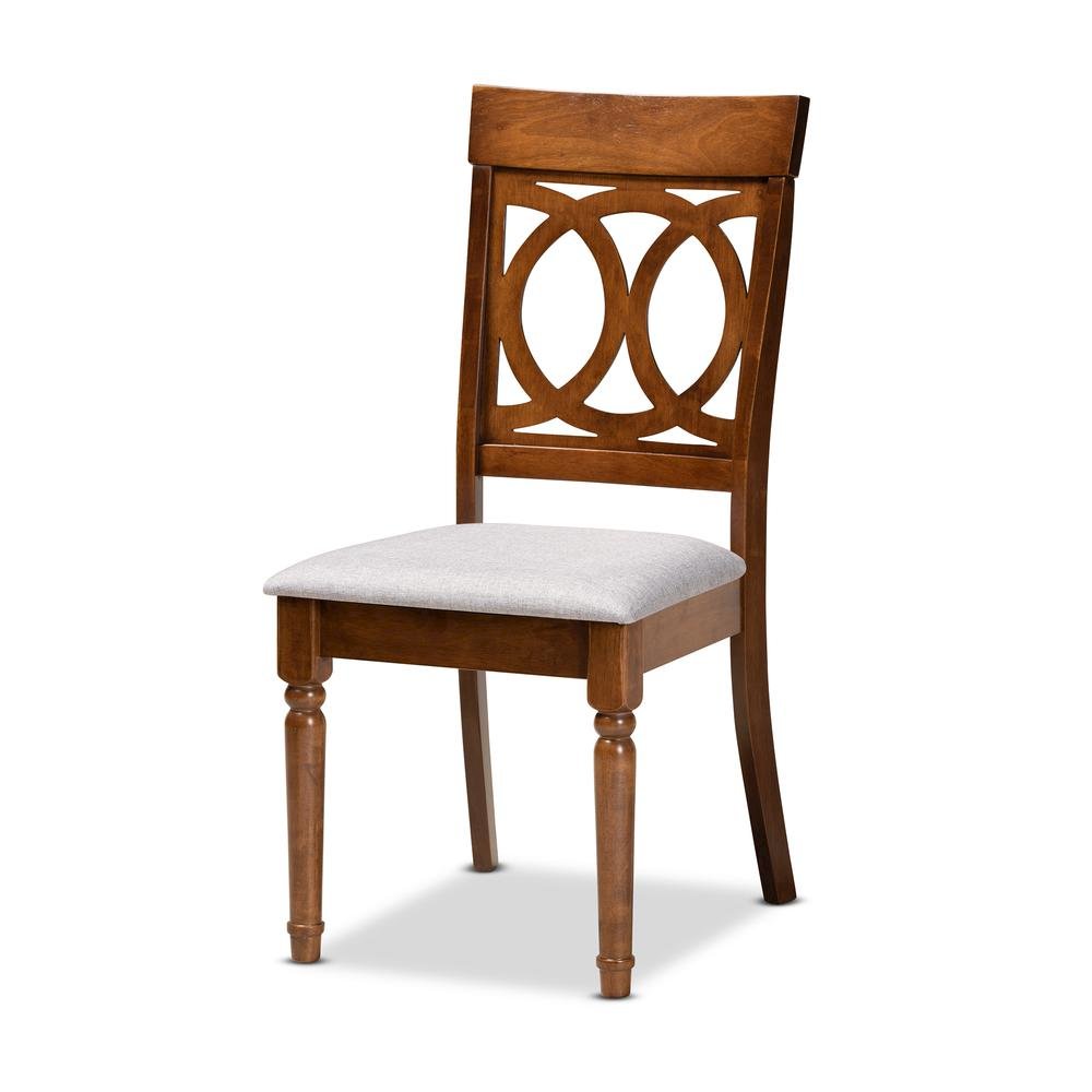Grey Fabric Upholstered and Walnut Brown Finished Wood 7-Piece Dining Set. Picture 11