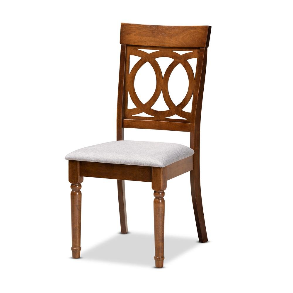 Grey Fabric Upholstered and Walnut Brown Finished Wood 7-Piece Dining Set. Picture 11