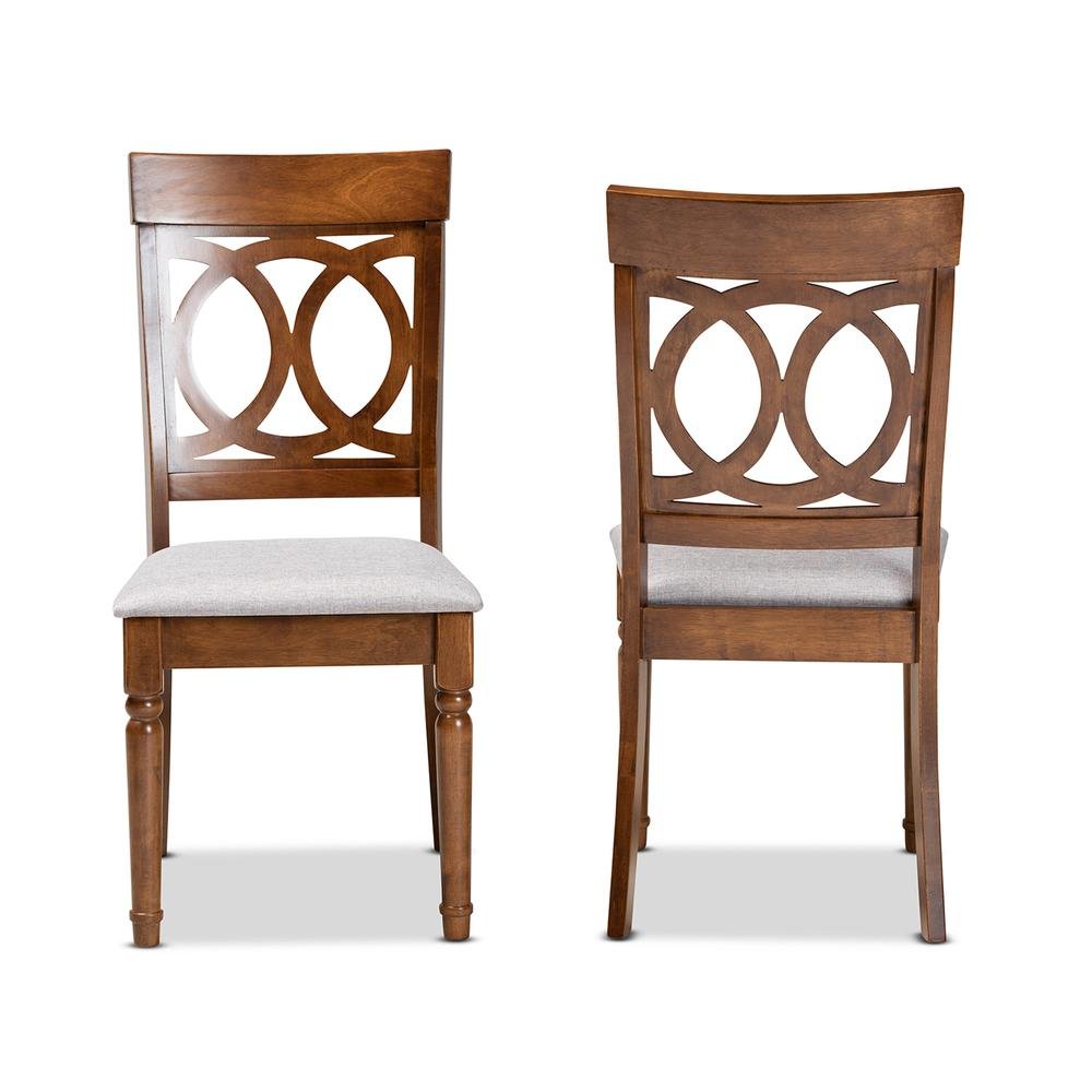 Grey Fabric Upholstered and Walnut Brown Finished Wood 2-Piece Dining Chair Set. Picture 10